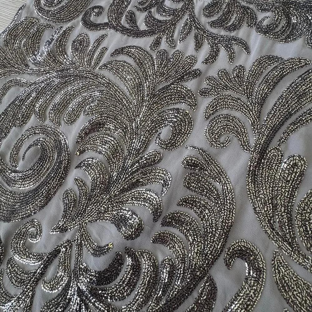 Express Silver Sequin Swirl Tank Top Y2K Glam Metallic Party Indie M Gray - Picture 3 of 7